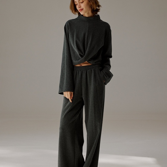 NAP LOUNGEWEAR Dark Grey Cotton Gathered Front Crop Top M - Picture 2 of 9